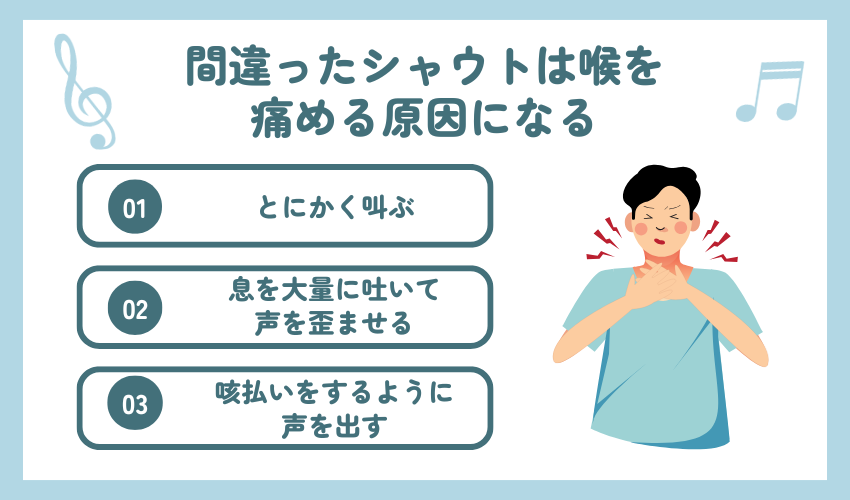 間違ったシャウトは喉を痛める原因になる